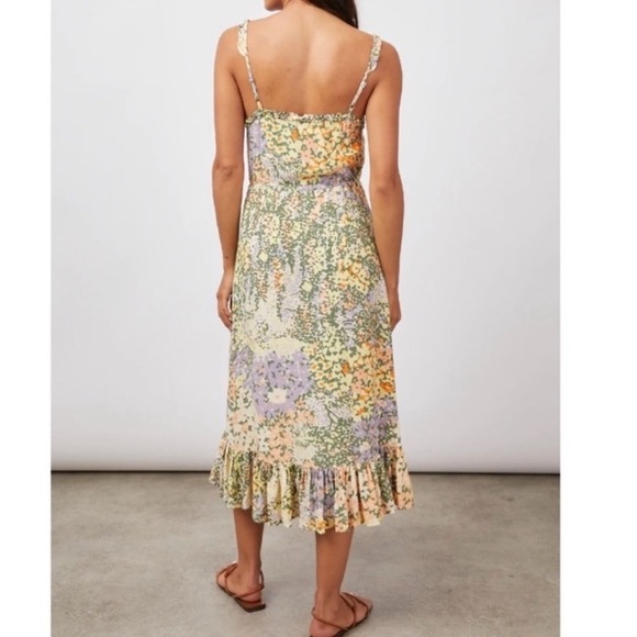 Rails Adalyn Midi Dress in Gardenia Floral Print Yellow Green Ruffle Bottom NWT - Picture 4 of 13